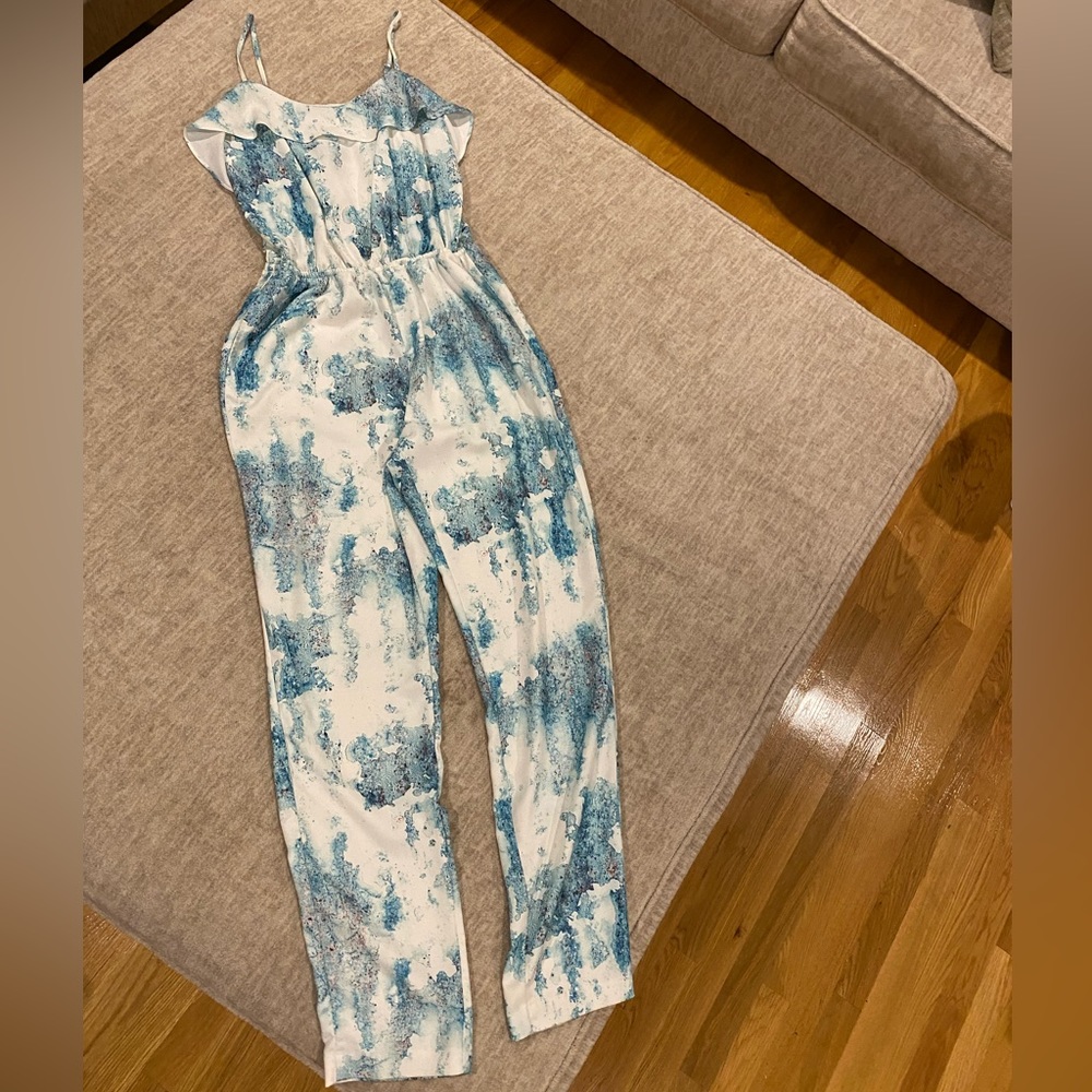 White and blue jumpsuit